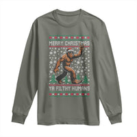 Merry Christmas Ya Filthy Humans Bigfoot Long Sleeve Shirt Funny Xmas Sasquatch - Wonder Print Shop