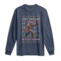 Merry Christmas Ya Filthy Humans Bigfoot Long Sleeve Shirt Funny Xmas Sasquatch - Wonder Print Shop