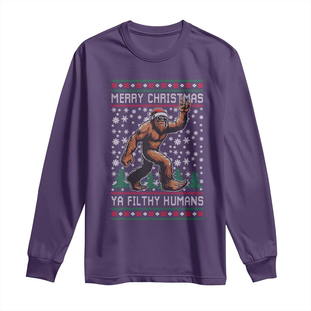 Merry Christmas Ya Filthy Humans Bigfoot Long Sleeve Shirt Funny Xmas Sasquatch - Wonder Print Shop