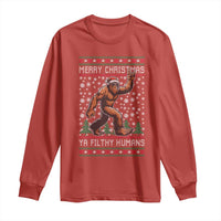 Merry Christmas Ya Filthy Humans Bigfoot Long Sleeve Shirt Funny Xmas Sasquatch - Wonder Print Shop
