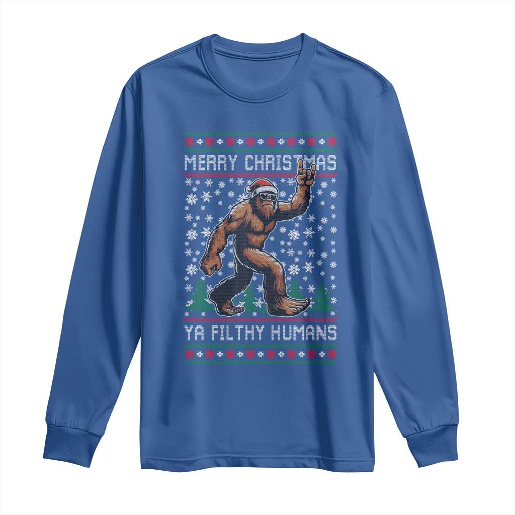 Merry Christmas Ya Filthy Humans Bigfoot Long Sleeve Shirt Funny Xmas Sasquatch - Wonder Print Shop