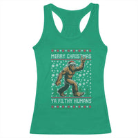 Merry Christmas Ya Filthy Humans Bigfoot Racerback Tank Top Funny Xmas Sasquatch - Wonder Print Shop