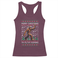 Merry Christmas Ya Filthy Humans Bigfoot Racerback Tank Top Funny Xmas Sasquatch - Wonder Print Shop