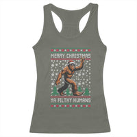 Merry Christmas Ya Filthy Humans Bigfoot Racerback Tank Top Funny Xmas Sasquatch - Wonder Print Shop