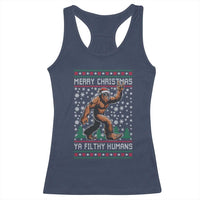 Merry Christmas Ya Filthy Humans Bigfoot Racerback Tank Top Funny Xmas Sasquatch - Wonder Print Shop