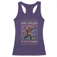 Merry Christmas Ya Filthy Humans Bigfoot Racerback Tank Top Funny Xmas Sasquatch - Wonder Print Shop
