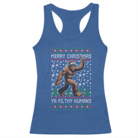 Merry Christmas Ya Filthy Humans Bigfoot Racerback Tank Top Funny Xmas Sasquatch - Wonder Print Shop