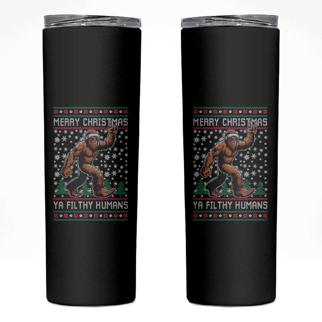 Merry Christmas Ya Filthy Humans Bigfoot Skinny Tumbler Funny Xmas Sasquatch - Wonder Print Shop