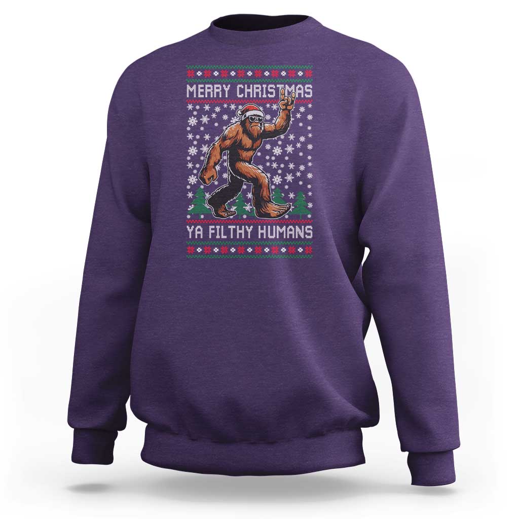 Merry Christmas Ya Filthy Humans Bigfoot Sweatshirt Funny Xmas Sasquatch - Wonder Print Shop