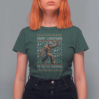 Merry Christmas Ya Filthy Humans Bigfoot T Shirt For Women Funny Xmas Sasquatch - Wonder Print Shop