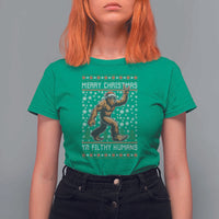 Merry Christmas Ya Filthy Humans Bigfoot T Shirt For Women Funny Xmas Sasquatch - Wonder Print Shop