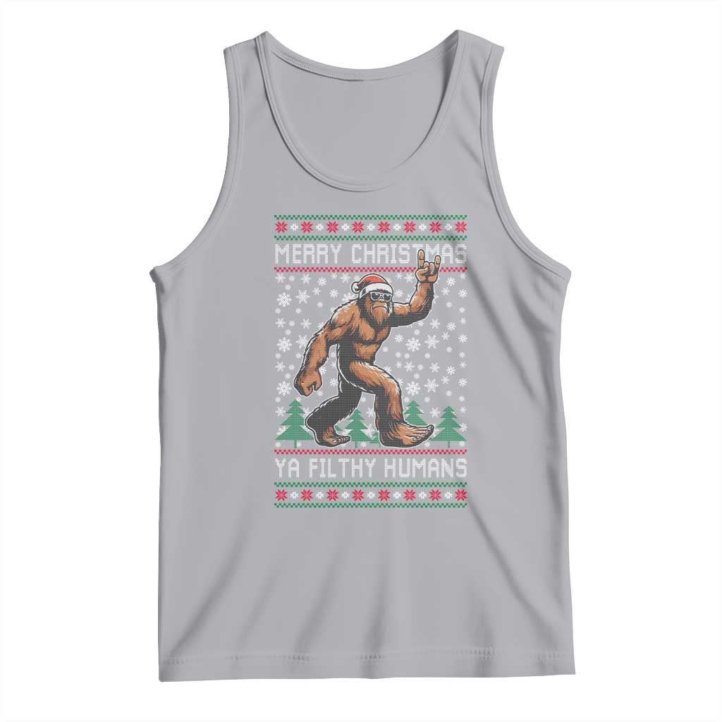 Merry Christmas Ya Filthy Humans Bigfoot Tank Top Funny Xmas Sasquatch - Wonder Print Shop