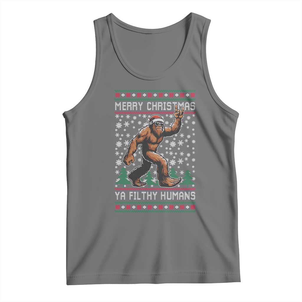 Merry Christmas Ya Filthy Humans Bigfoot Tank Top Funny Xmas Sasquatch - Wonder Print Shop