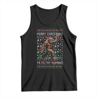 Merry Christmas Ya Filthy Humans Bigfoot Tank Top Funny Xmas Sasquatch - Wonder Print Shop
