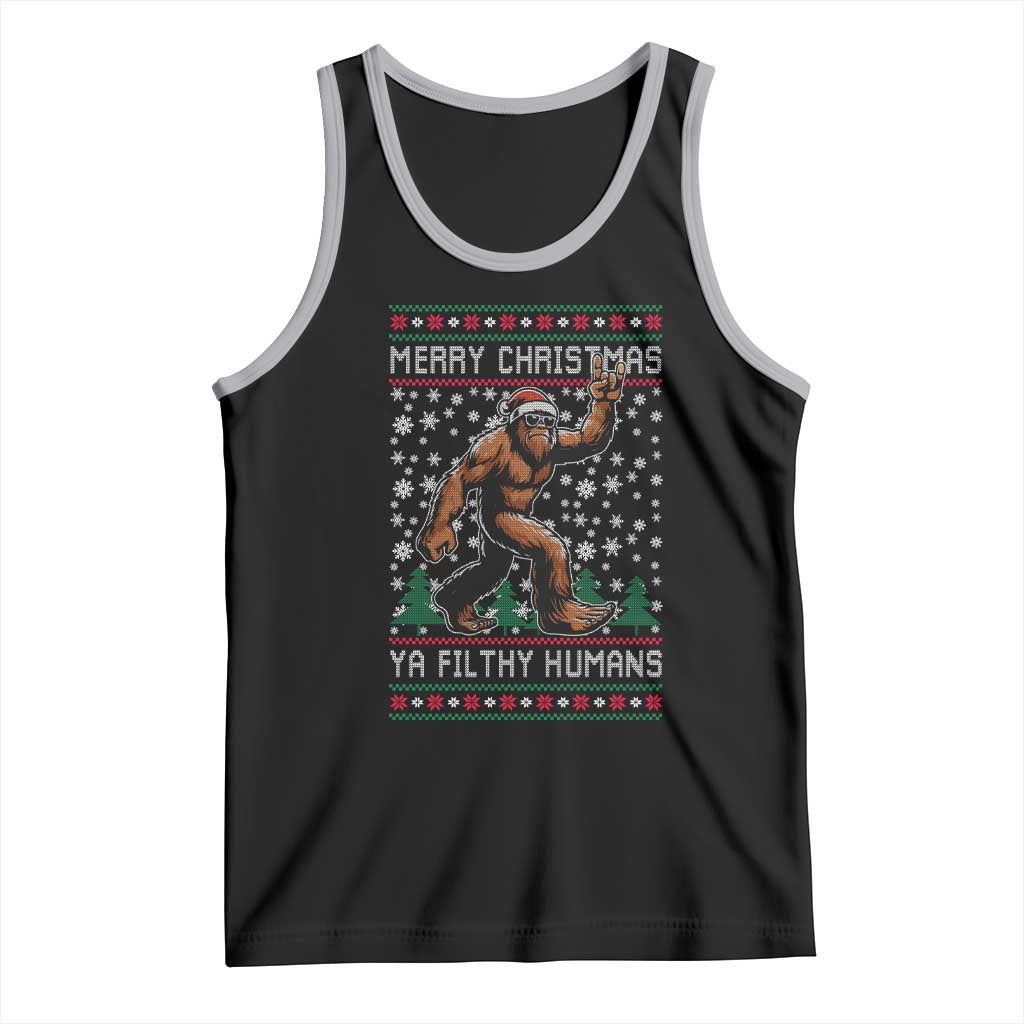 Merry Christmas Ya Filthy Humans Bigfoot Tank Top Funny Xmas Sasquatch - Wonder Print Shop