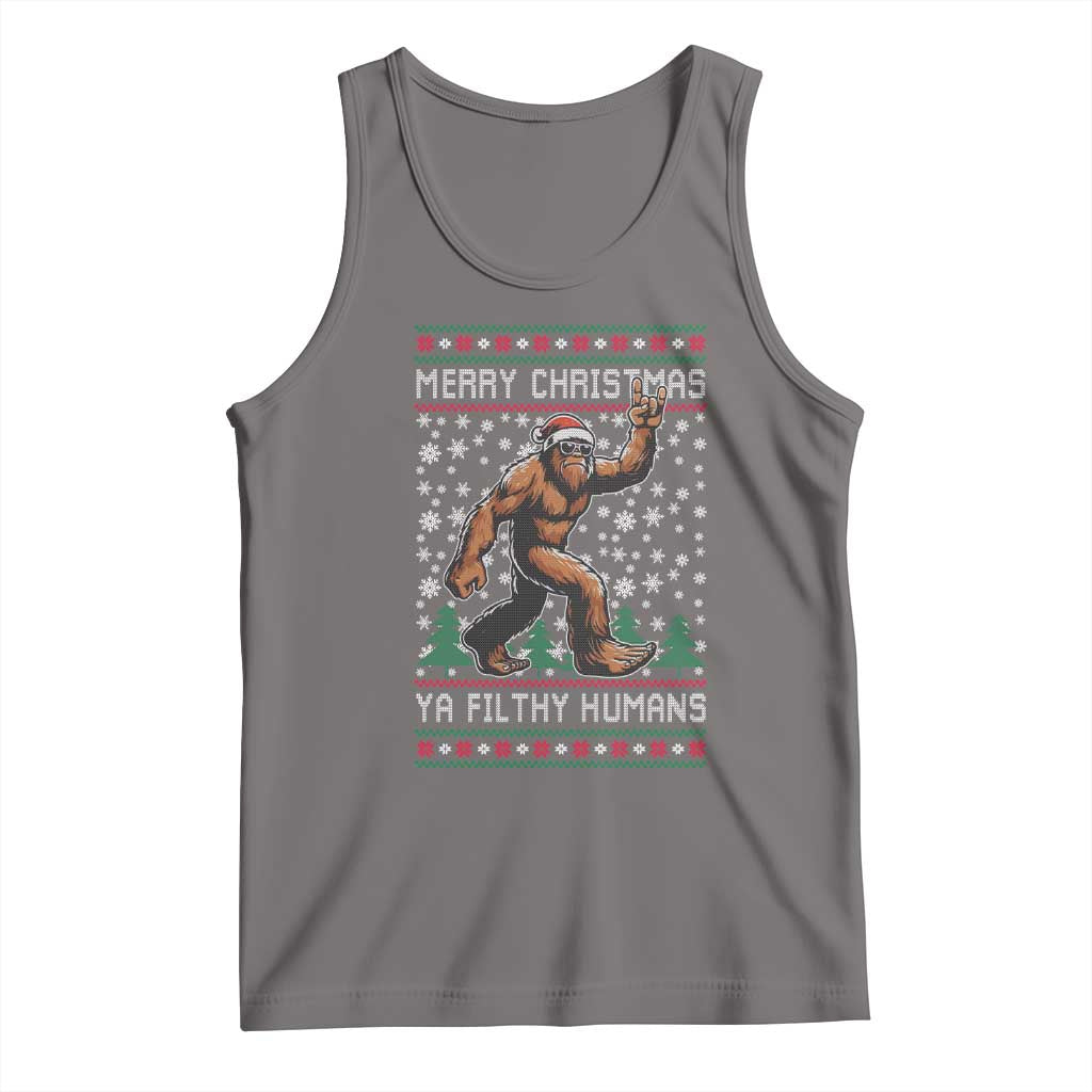 Merry Christmas Ya Filthy Humans Bigfoot Tank Top Funny Xmas Sasquatch - Wonder Print Shop