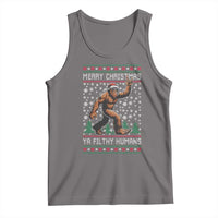 Merry Christmas Ya Filthy Humans Bigfoot Tank Top Funny Xmas Sasquatch - Wonder Print Shop