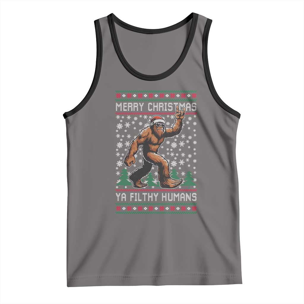 Merry Christmas Ya Filthy Humans Bigfoot Tank Top Funny Xmas Sasquatch - Wonder Print Shop