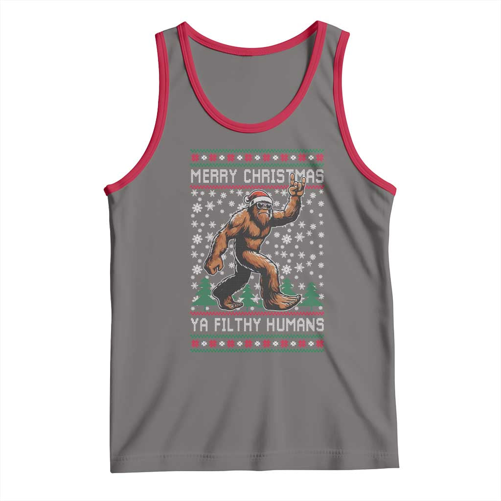 Merry Christmas Ya Filthy Humans Bigfoot Tank Top Funny Xmas Sasquatch - Wonder Print Shop