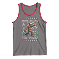 Merry Christmas Ya Filthy Humans Bigfoot Tank Top Funny Xmas Sasquatch - Wonder Print Shop