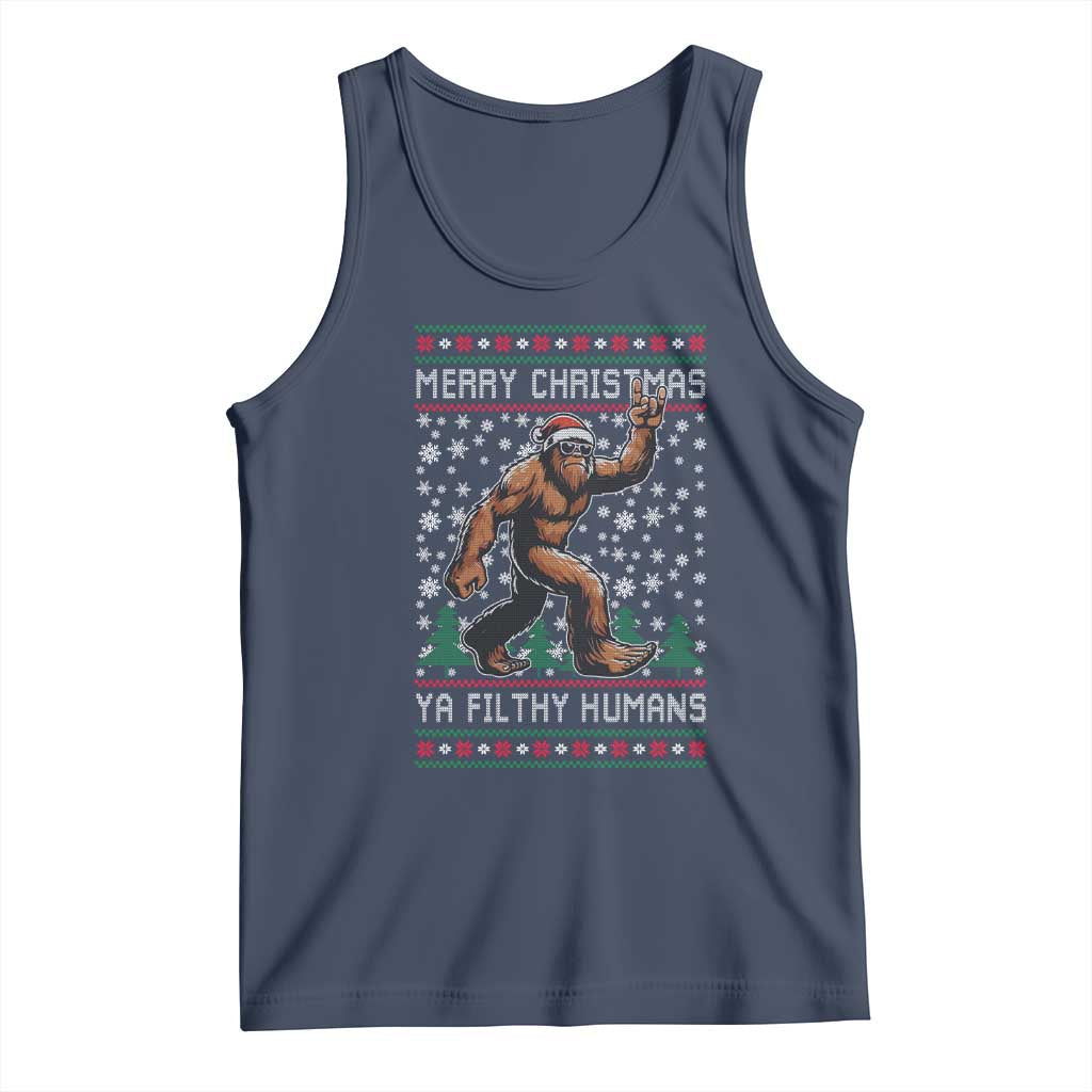 Merry Christmas Ya Filthy Humans Bigfoot Tank Top Funny Xmas Sasquatch - Wonder Print Shop