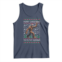 Merry Christmas Ya Filthy Humans Bigfoot Tank Top Funny Xmas Sasquatch - Wonder Print Shop