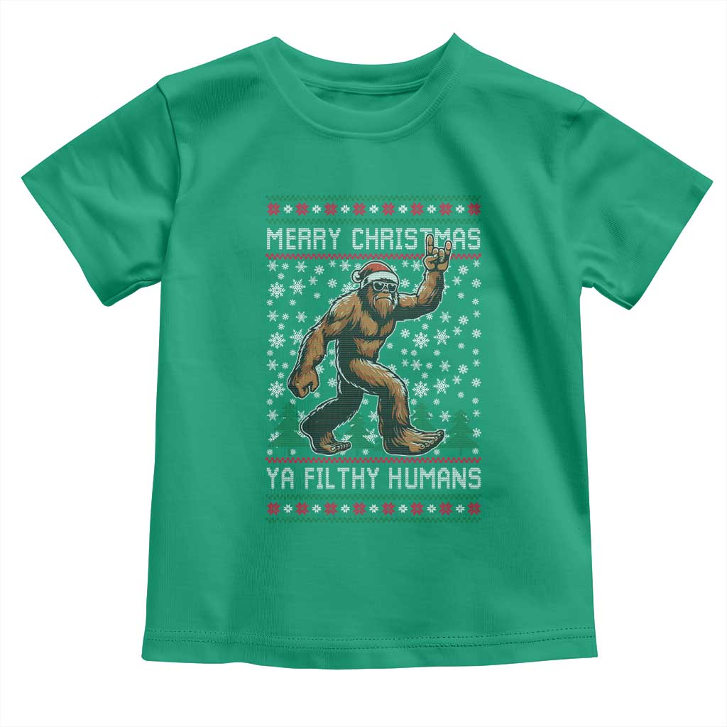 Merry Christmas Ya Filthy Humans Bigfoot Toddler T Shirt Funny Xmas Sasquatch - Wonder Print Shop
