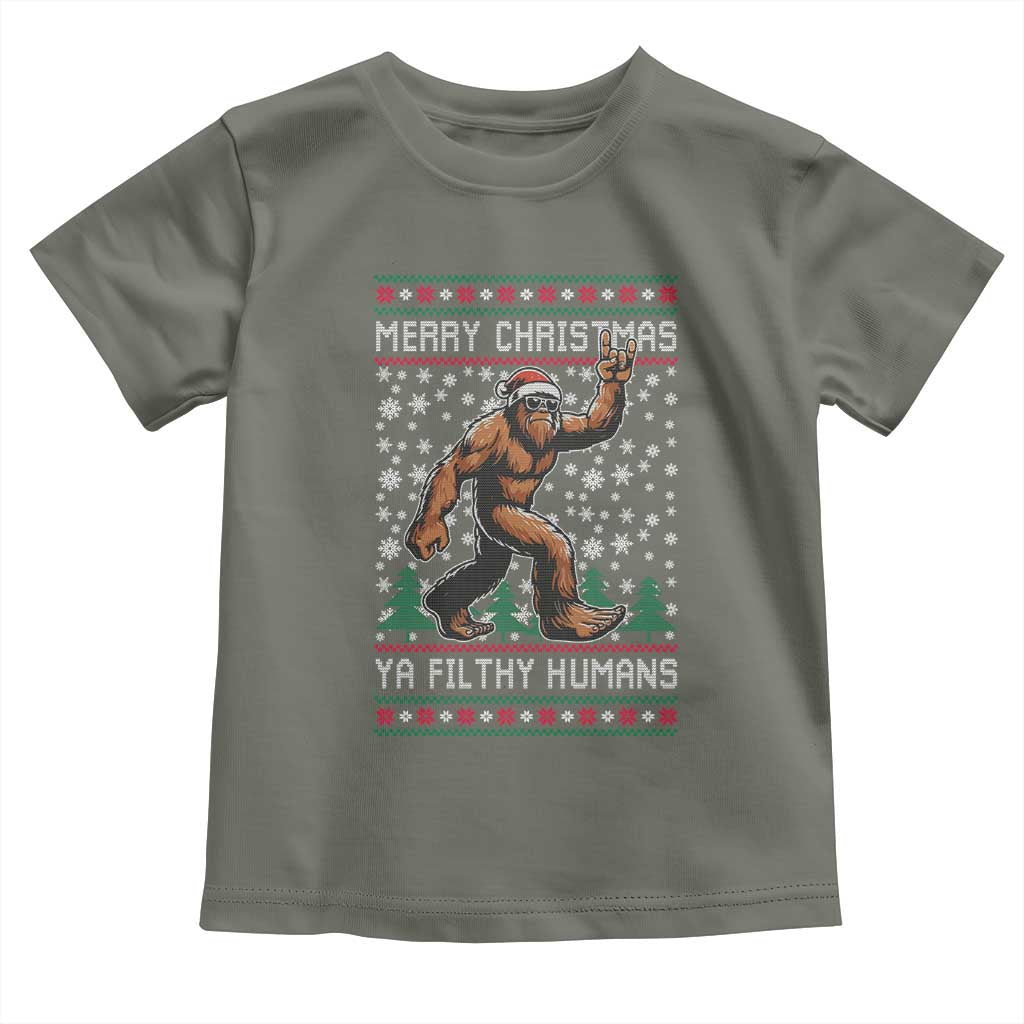 Merry Christmas Ya Filthy Humans Bigfoot Toddler T Shirt Funny Xmas Sasquatch - Wonder Print Shop