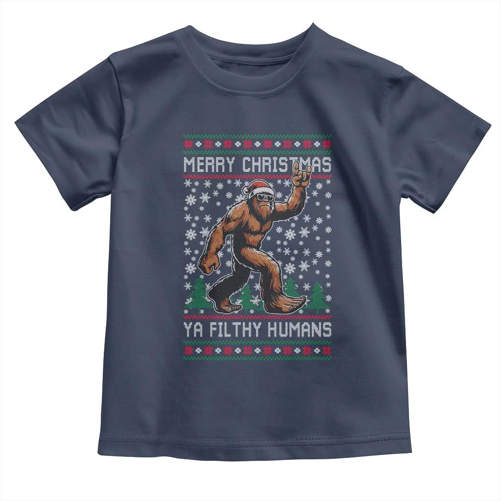 Merry Christmas Ya Filthy Humans Bigfoot Toddler T Shirt Funny Xmas Sasquatch - Wonder Print Shop