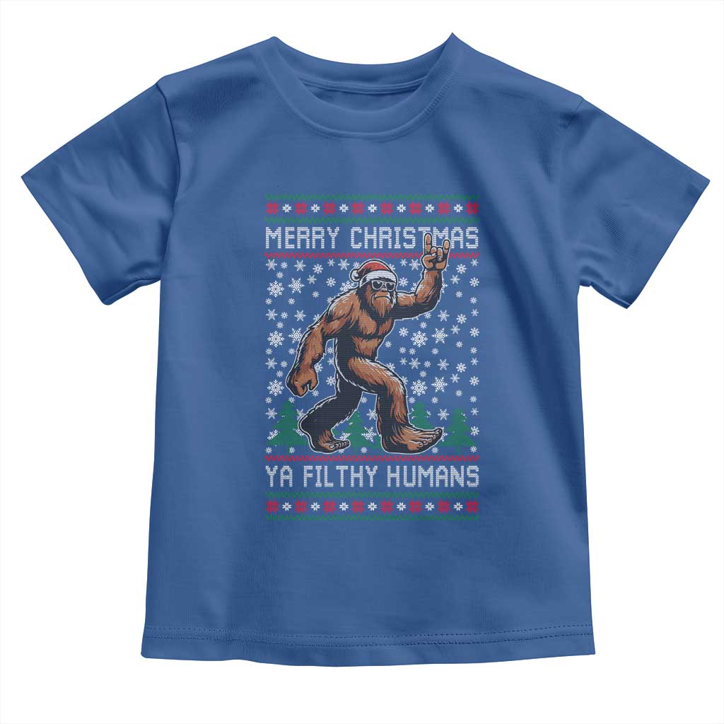 Merry Christmas Ya Filthy Humans Bigfoot Toddler T Shirt Funny Xmas Sasquatch - Wonder Print Shop