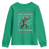 Merry Christmas Ya Filthy Humans Bigfoot Youth Sweatshirt Funny Xmas Sasquatch - Wonder Print Shop