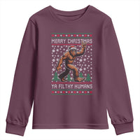 Merry Christmas Ya Filthy Humans Bigfoot Youth Sweatshirt Funny Xmas Sasquatch - Wonder Print Shop