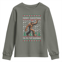Merry Christmas Ya Filthy Humans Bigfoot Youth Sweatshirt Funny Xmas Sasquatch - Wonder Print Shop
