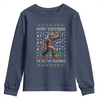 Merry Christmas Ya Filthy Humans Bigfoot Youth Sweatshirt Funny Xmas Sasquatch - Wonder Print Shop