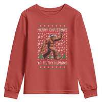 Merry Christmas Ya Filthy Humans Bigfoot Youth Sweatshirt Funny Xmas Sasquatch - Wonder Print Shop