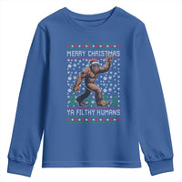 Merry Christmas Ya Filthy Humans Bigfoot Youth Sweatshirt Funny Xmas Sasquatch - Wonder Print Shop