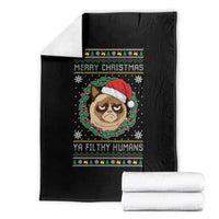 Merry Christmas Ya Filthy Humans Cat Throw Blanket Funny Xmas Grumpy Cat - Wonder Print Shop