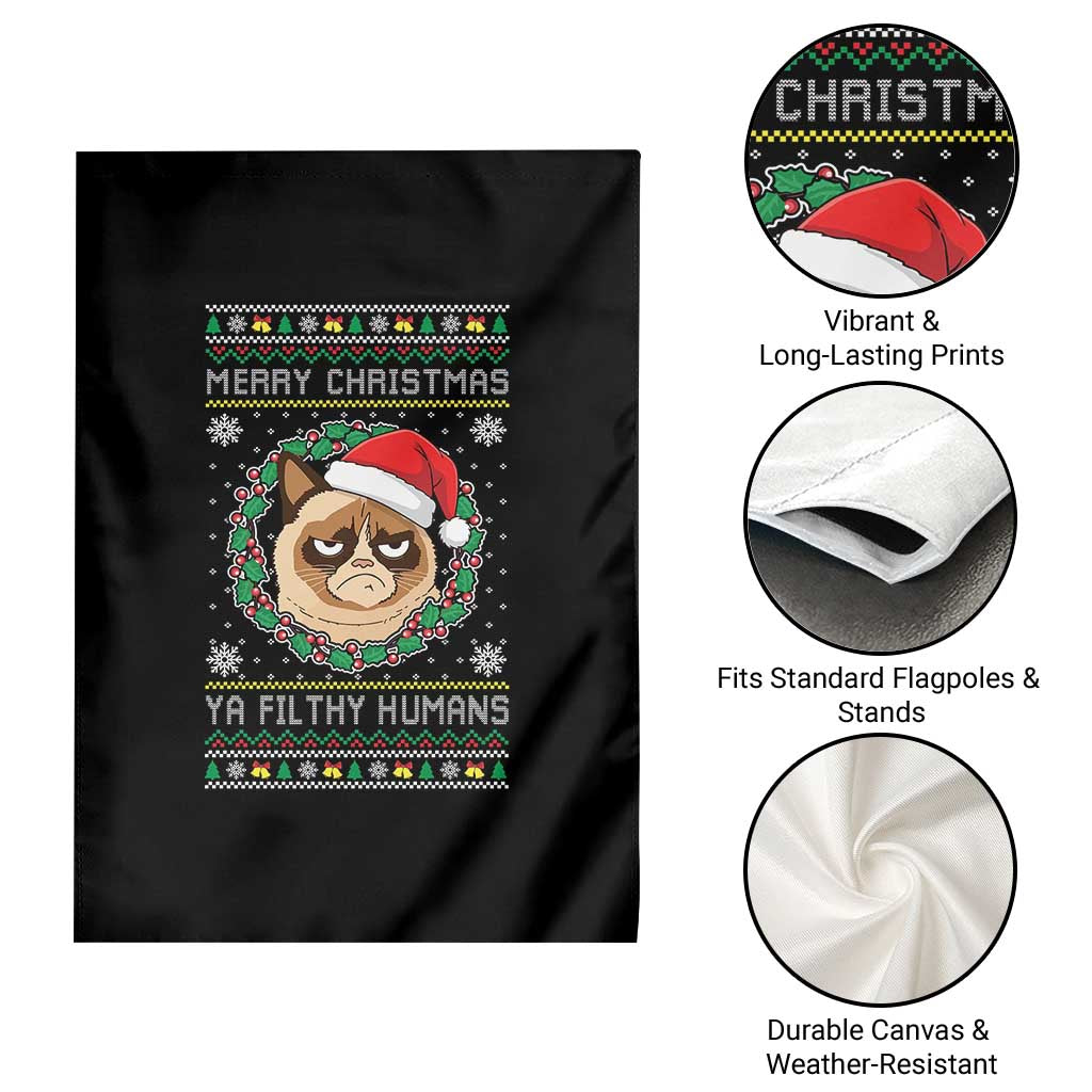 Merry Christmas Ya Filthy Humans Cat Garden Flag Funny Xmas Grumpy Cat - Wonder Print Shop