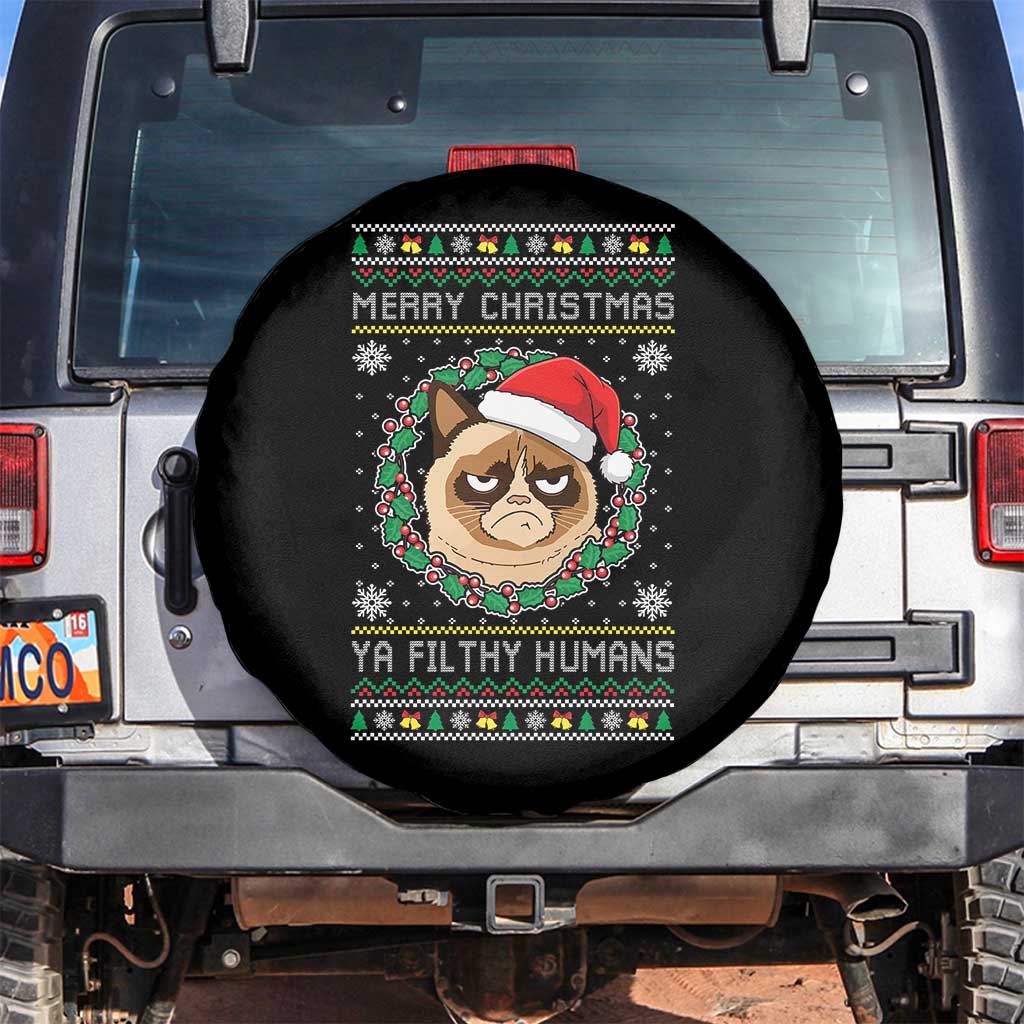 Merry Christmas Ya Filthy Humans Cat Spare Tire Cover Funny Xmas Grumpy Cat - Wonder Print Shop