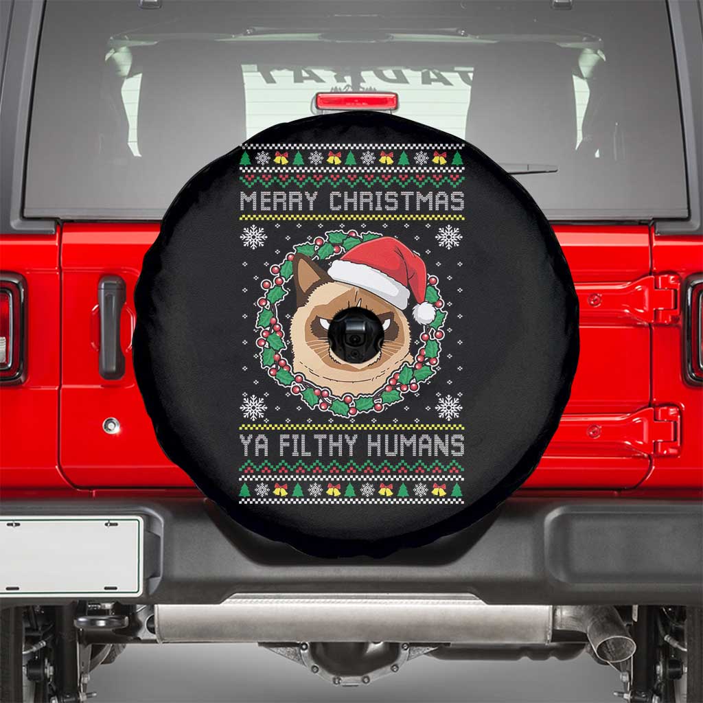 Merry Christmas Ya Filthy Humans Cat Spare Tire Cover Funny Xmas Grumpy Cat - Wonder Print Shop