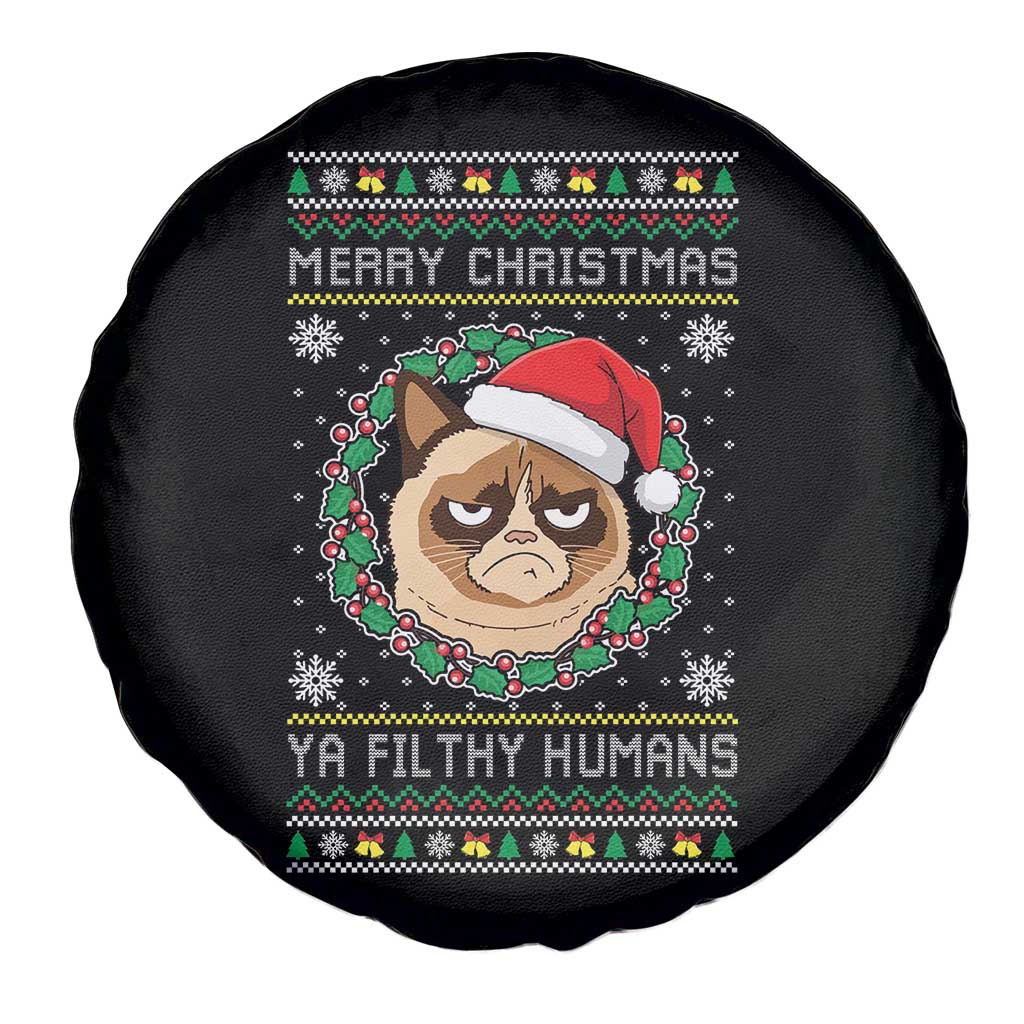 Merry Christmas Ya Filthy Humans Cat Spare Tire Cover Funny Xmas Grumpy Cat - Wonder Print Shop