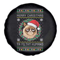 Merry Christmas Ya Filthy Humans Cat Spare Tire Cover Funny Xmas Grumpy Cat - Wonder Print Shop