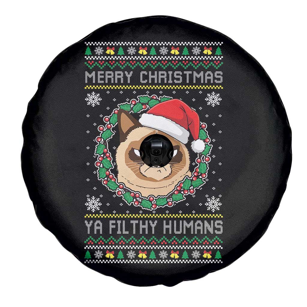 Merry Christmas Ya Filthy Humans Cat Spare Tire Cover Funny Xmas Grumpy Cat - Wonder Print Shop