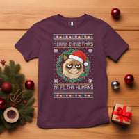 Merry Christmas Ya Filthy Humans Cat T Shirt Funny Xmas Grumpy Cat - Wonder Print Shop