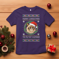Merry Christmas Ya Filthy Humans Cat T Shirt Funny Xmas Grumpy Cat - Wonder Print Shop