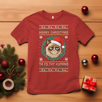 Merry Christmas Ya Filthy Humans Cat T Shirt Funny Xmas Grumpy Cat - Wonder Print Shop