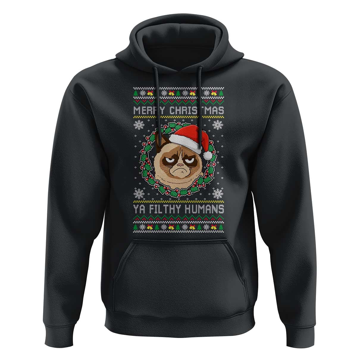 Merry Christmas Ya Filthy Humans Cat Hoodie Funny Xmas Grumpy Cat - Wonder Print Shop