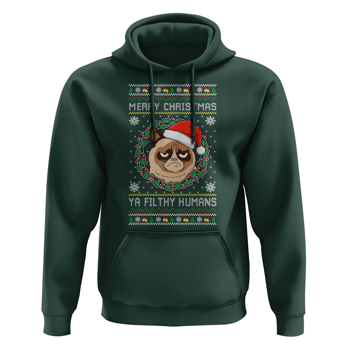 Merry Christmas Ya Filthy Humans Cat Hoodie Funny Xmas Grumpy Cat - Wonder Print Shop