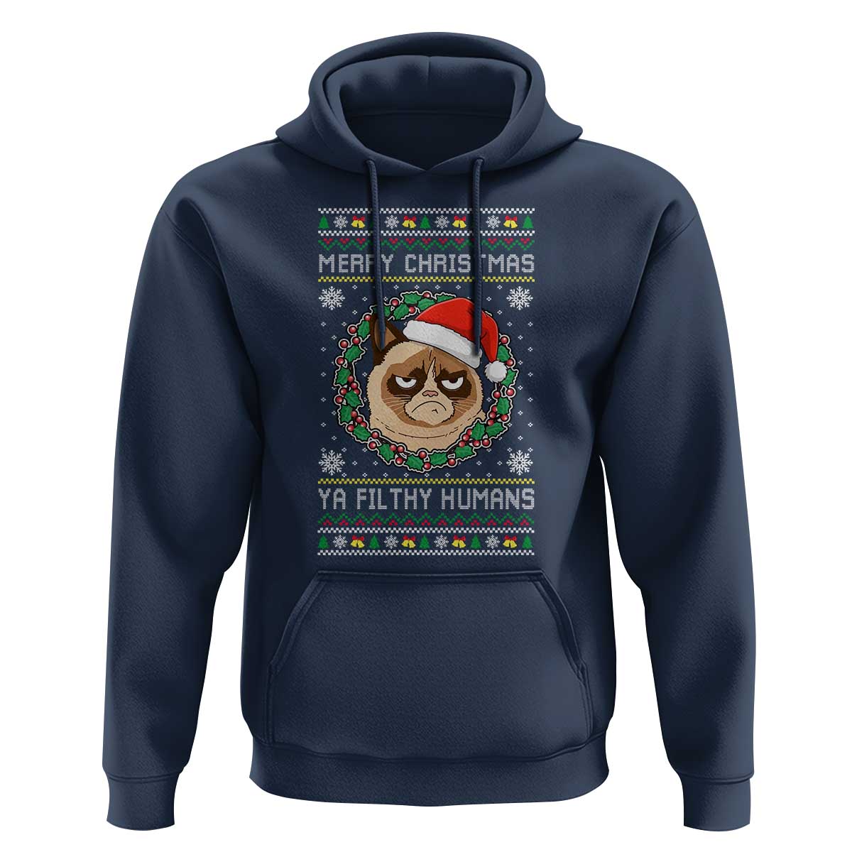 Merry Christmas Ya Filthy Humans Cat Hoodie Funny Xmas Grumpy Cat - Wonder Print Shop
