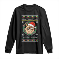 Merry Christmas Ya Filthy Humans Cat Long Sleeve Shirt Funny Xmas Grumpy Cat - Wonder Print Shop